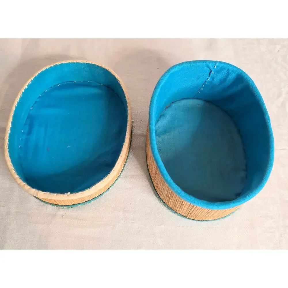 Vintage Embroidery Bamboo Keepsake Storage Box Oval 3